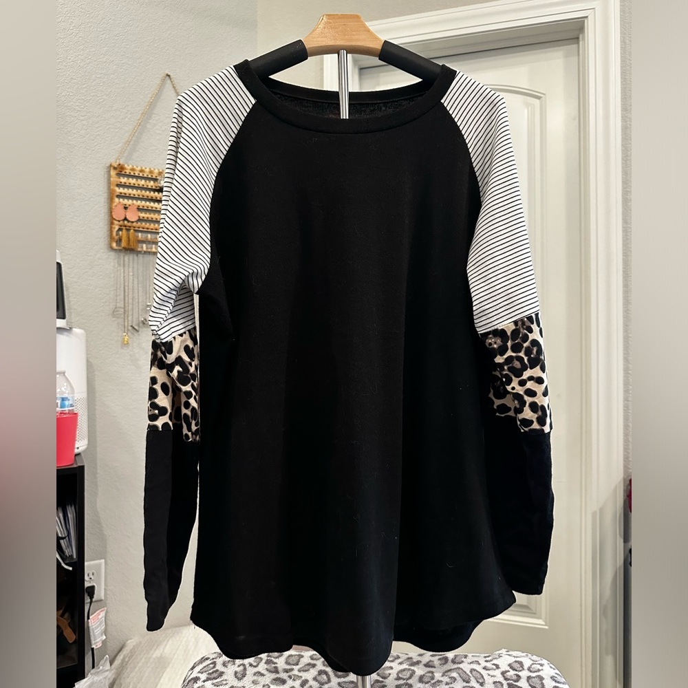 Black Leopard Sleeve LS Tee
